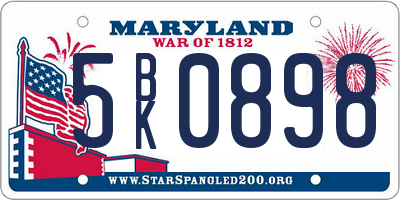 MD license plate 5BK0898