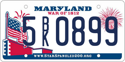 MD license plate 5BK0899