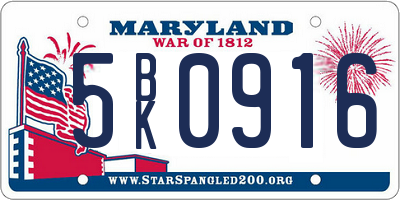 MD license plate 5BK0916