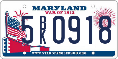 MD license plate 5BK0918
