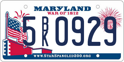 MD license plate 5BK0929