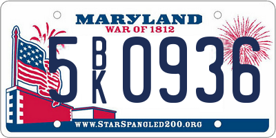 MD license plate 5BK0936