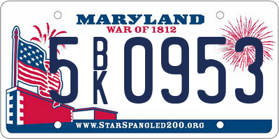 MD license plate 5BK0953