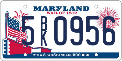 MD license plate 5BK0956