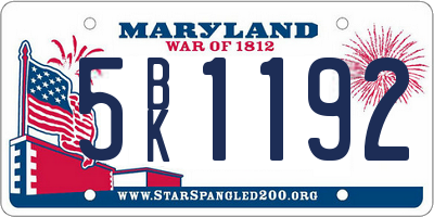 MD license plate 5BK1192