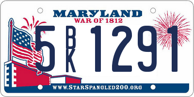 MD license plate 5BK1291