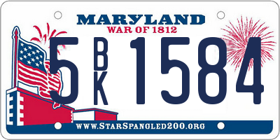 MD license plate 5BK1584