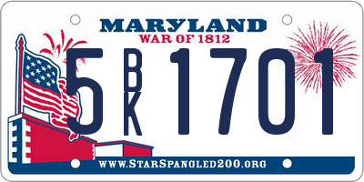 MD license plate 5BK1701