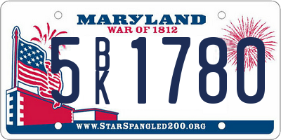 MD license plate 5BK1780