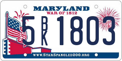 MD license plate 5BK1803