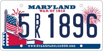 MD license plate 5BK1896