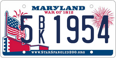 MD license plate 5BK1954