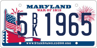 MD license plate 5BK1965