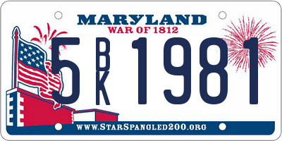 MD license plate 5BK1981