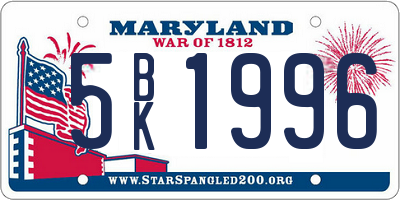MD license plate 5BK1996