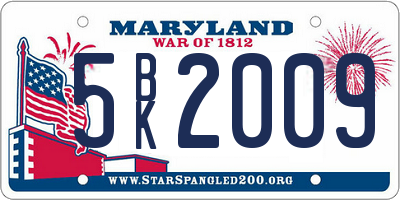 MD license plate 5BK2009