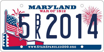 MD license plate 5BK2014