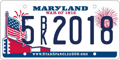 MD license plate 5BK2018