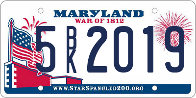 MD license plate 5BK2019