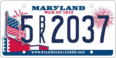 MD license plate 5BK2037