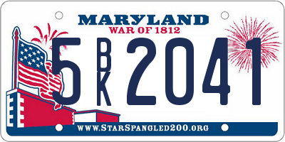 MD license plate 5BK2041