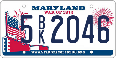 MD license plate 5BK2046