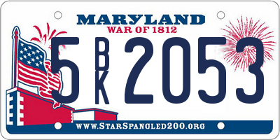 MD license plate 5BK2053