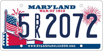 MD license plate 5BK2072