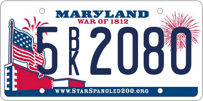 MD license plate 5BK2080