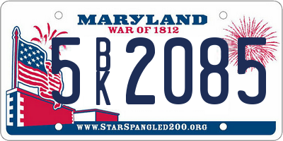 MD license plate 5BK2085