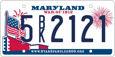 MD license plate 5BK2121