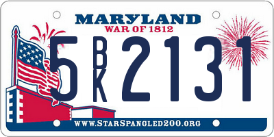 MD license plate 5BK2131