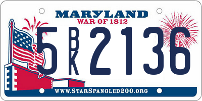 MD license plate 5BK2136