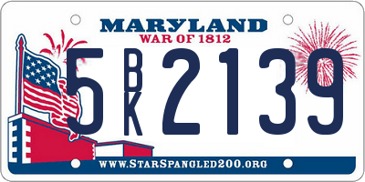 MD license plate 5BK2139