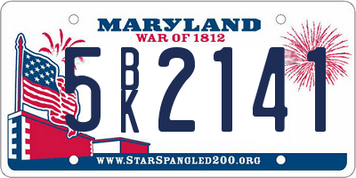MD license plate 5BK2141