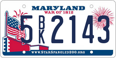 MD license plate 5BK2143