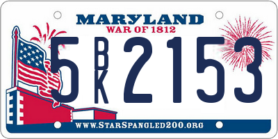 MD license plate 5BK2153