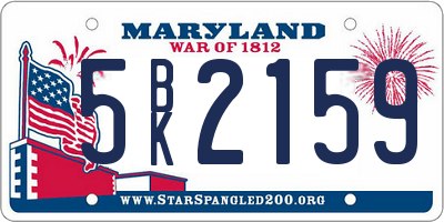 MD license plate 5BK2159