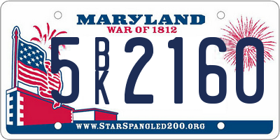 MD license plate 5BK2160