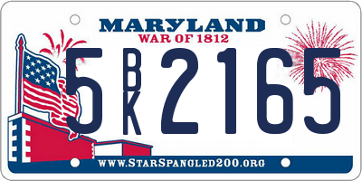 MD license plate 5BK2165
