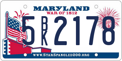 MD license plate 5BK2178