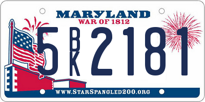 MD license plate 5BK2181