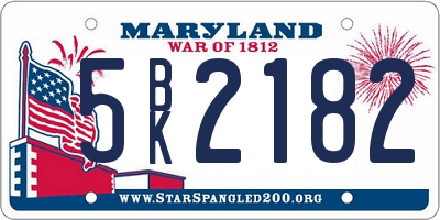 MD license plate 5BK2182