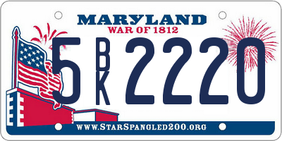 MD license plate 5BK2220