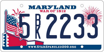 MD license plate 5BK2233