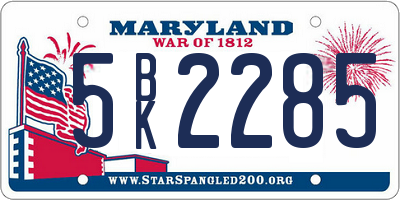 MD license plate 5BK2285