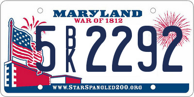 MD license plate 5BK2292