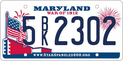 MD license plate 5BK2302