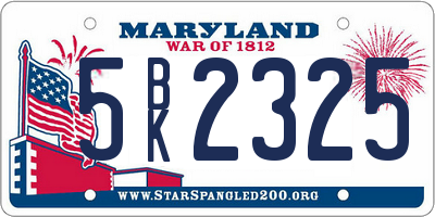 MD license plate 5BK2325