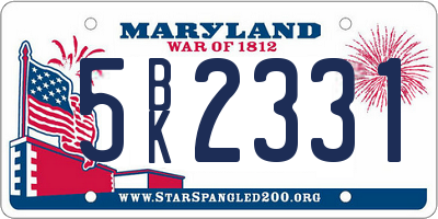 MD license plate 5BK2331